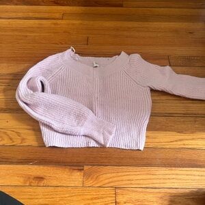 Pastel Pink Ribbed Knit Cardigan with Long Sleeves